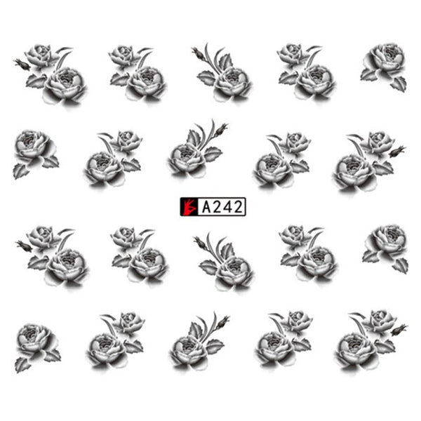 Water Transfer, Nail Art, Black, Flowers, Decals – A242 - BEADED CREATIONS