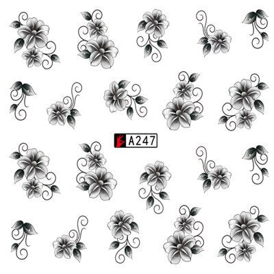 Water Transfer, Nail Art, Black, Flowers, Decals – A247 - BEADED CREATIONS