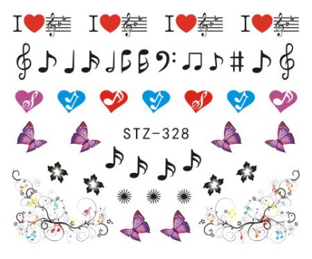 Water Transfer, Nail Art, Blue, Red, Purple, Butterflies, Hearts, Music, Decals – STZ-328 - BEADED CREATIONS