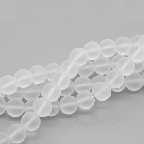 Glass Beads, Frosted, Smooth, Round, White, 10mm - BEADED CREATIONS