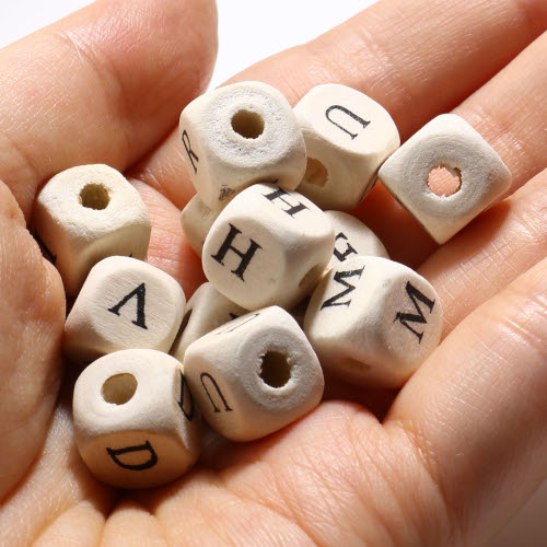 Wood Spacer Beads, Natural, Cube, Alphabet, Mixed, 10mm - BEADED CREATIONS