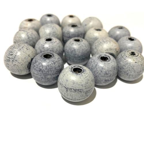 Wood Beads, Round, Color Washed, Denim Blue, White, 18mm - BEADED CREATIONS
