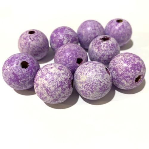 Wood Beads, Round, Color Washed, Lilac, White, 24mm - BEADED CREATIONS