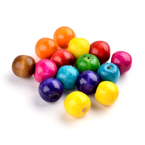 Wood Beads, Round, Dyed, Assorted, 14mm - BEADED CREATIONS