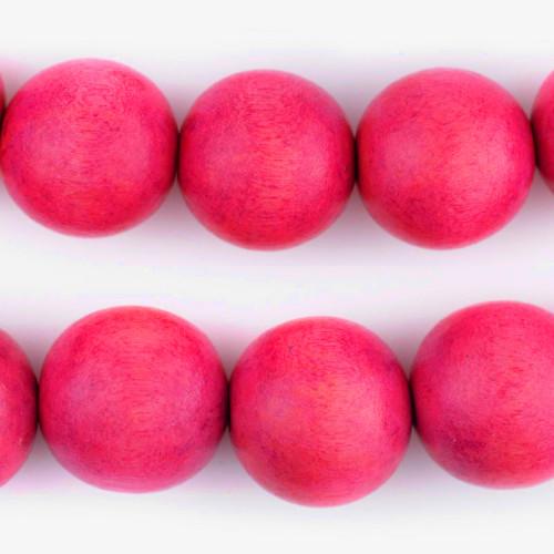 Wood Beads, Round, Dyed, Hot Pink, 30mm - BEADED CREATIONS