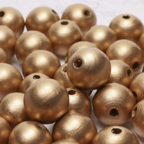 Wood Beads, Round, Painted, Antique Gold, 15mm - BEADED CREATIONS
