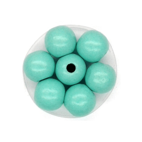 Wood Beads, Round, Painted, Aqua Green, 12mm - BEADED CREATIONS
