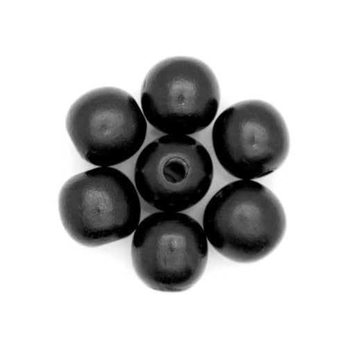 Wood Beads, Round, Painted, Black, 12mm - BEADED CREATIONS