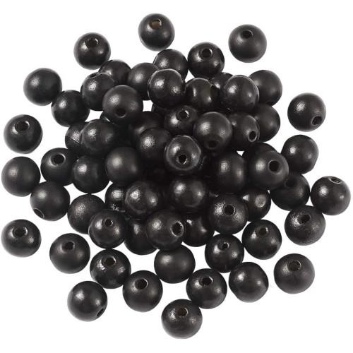 Wood Beads, Round, Painted, Black, 15mm - BEADED CREATIONS