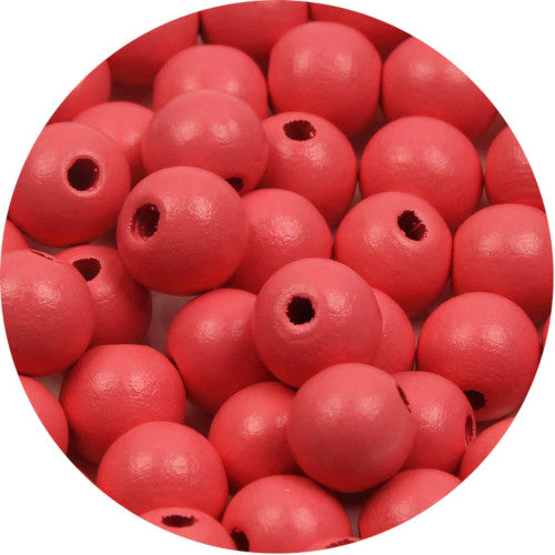 Wood Beads, Round, Painted, Coral, 15mm - BEADED CREATIONS