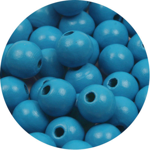 Wood Beads, Round, Painted, Cyan Blue, 12mm - BEADED CREATIONS