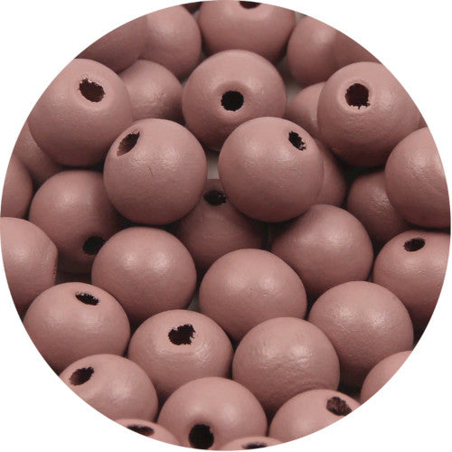 Wood Beads, Round, Painted, Dusty Pink, 12mm - BEADED CREATIONS
