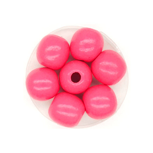 Wood Beads, Round, Painted, Fuchsia, 12mm - BEADED CREATIONS
