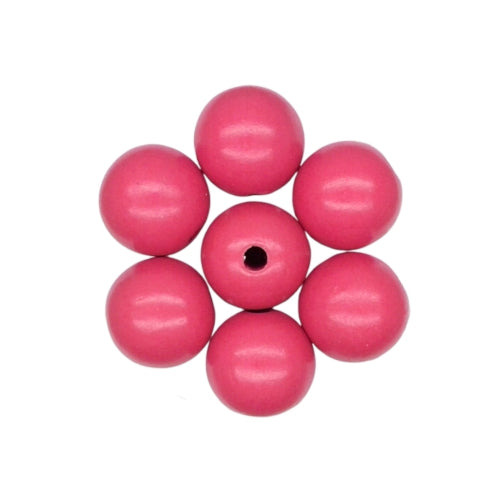 Wood Beads, Round, Painted, Hot Pink, 14mm - BEADED CREATIONS