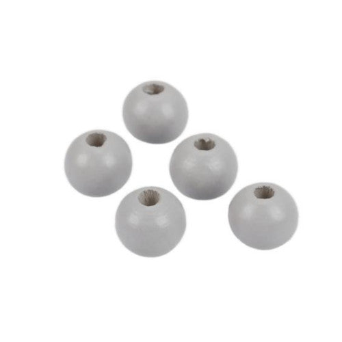 Wood Beads, Round, Painted, Light Grey, 10mm - BEADED CREATIONS
