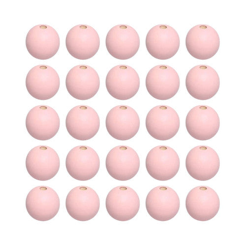 Wood Beads, Round, Painted, Light Pink, 15mm - BEADED CREATIONS