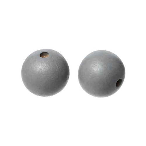Wood Beads, Round, Painted, Medium Grey, 14mm - BEADED CREATIONS
