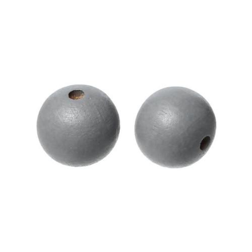 Wood Beads, Round, Painted, Medium Grey, 15mm - BEADED CREATIONS