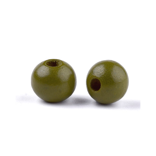 Wood Beads, Round, Painted, Olive Green, 10mm - BEADED CREATIONS