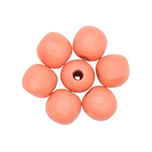 Wood Beads, Round, Painted, Peach, 14mm - BEADED CREATIONS