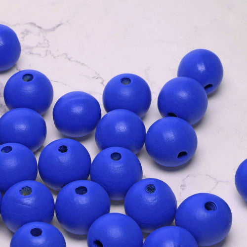 Wood Beads, Round, Painted, Royal Blue, 15mm - BEADED CREATIONS