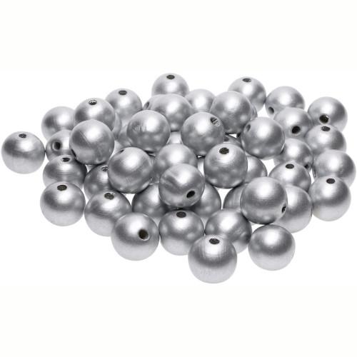 Wood Beads, Round, Painted, Silver, 10mm - BEADED CREATIONS