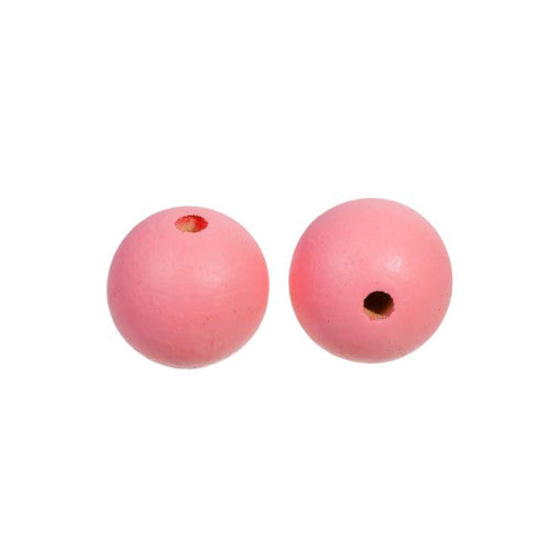 Wood Beads, Round, Painted, Tulip Pink, 15mm - BEADED CREATIONS
