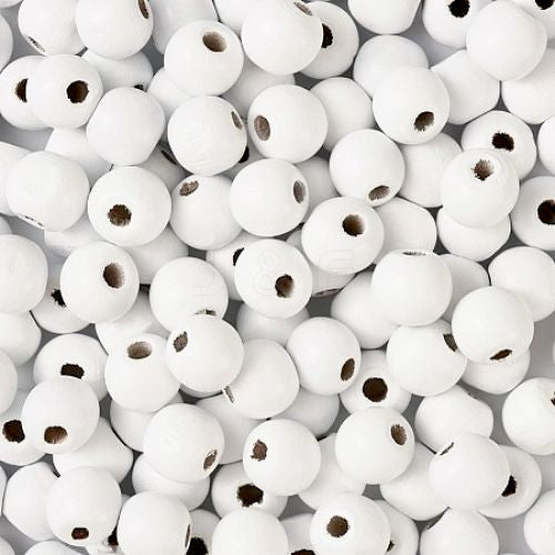  Wood Beads, Round, Painted, White, 12mm - BEADED CREATIONS
