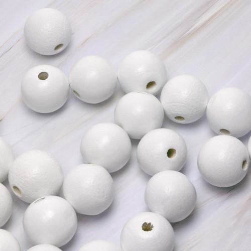 Wood Beads, Round, Painted, White, 15mm - BEADED CREATIONS