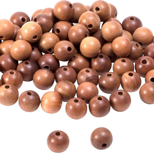 Wood Beads, Round, Raw, Varnished, Brown, 12mm - BEADED CREATIONS
