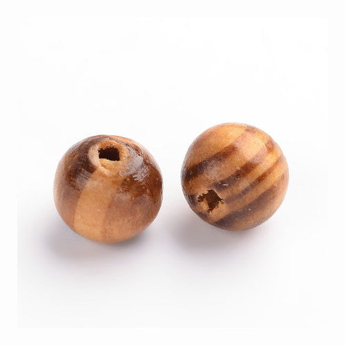 Wood Beads, Round, Striped, Brown, 8mm - BEADED CREATIONS