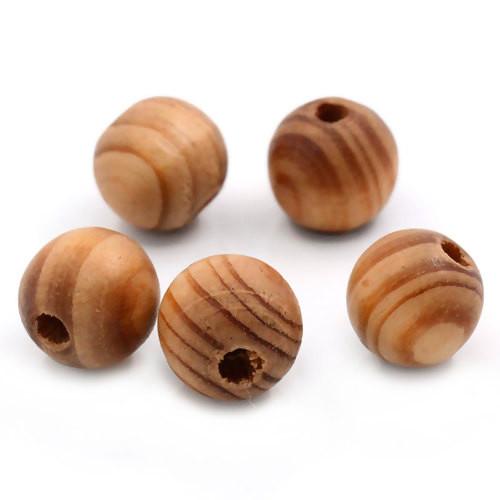 Wood Beads, Round, Striped, Pinewood, Light Brown, 16mm - BEADED CREATIONS