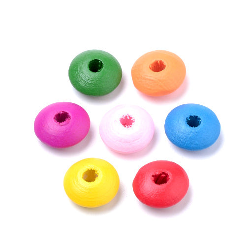 Wood Spacer Beads, Rondelle, Painted, Mixed Colors, 13.5mm - BEADED CREATIONS